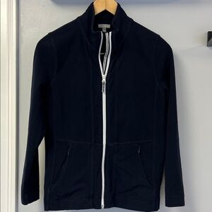 Navy Full Zip Up Jacket Woman’s White Accents Sz MP